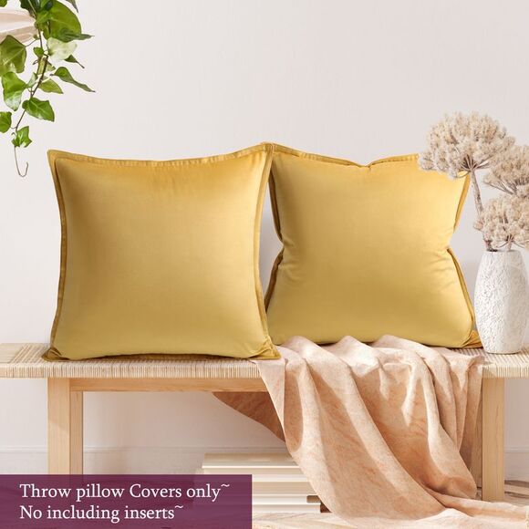 Velvet Throw Pillow Cover 2Pcs Cushion Cases 20"x20" Gold - Picture 5 of 6